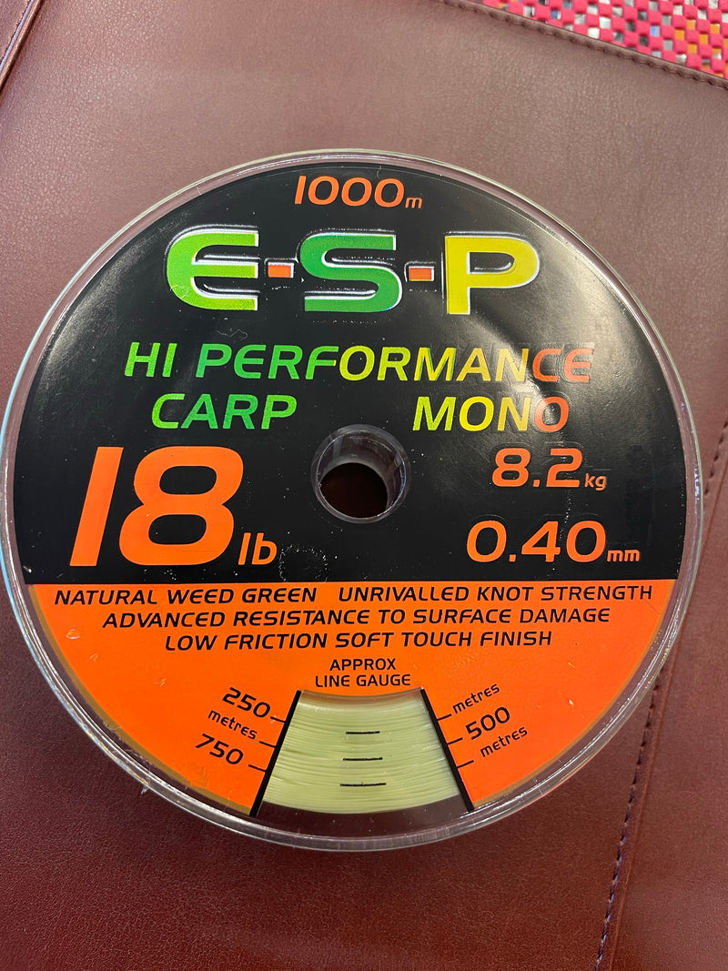 ESP Hi Performance Carp Mono 18lb - 1000m with Spool Gauge